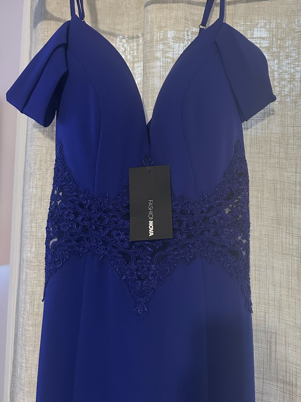 Fashion Nova Cobalt Blue Lace Waist Evening Gown